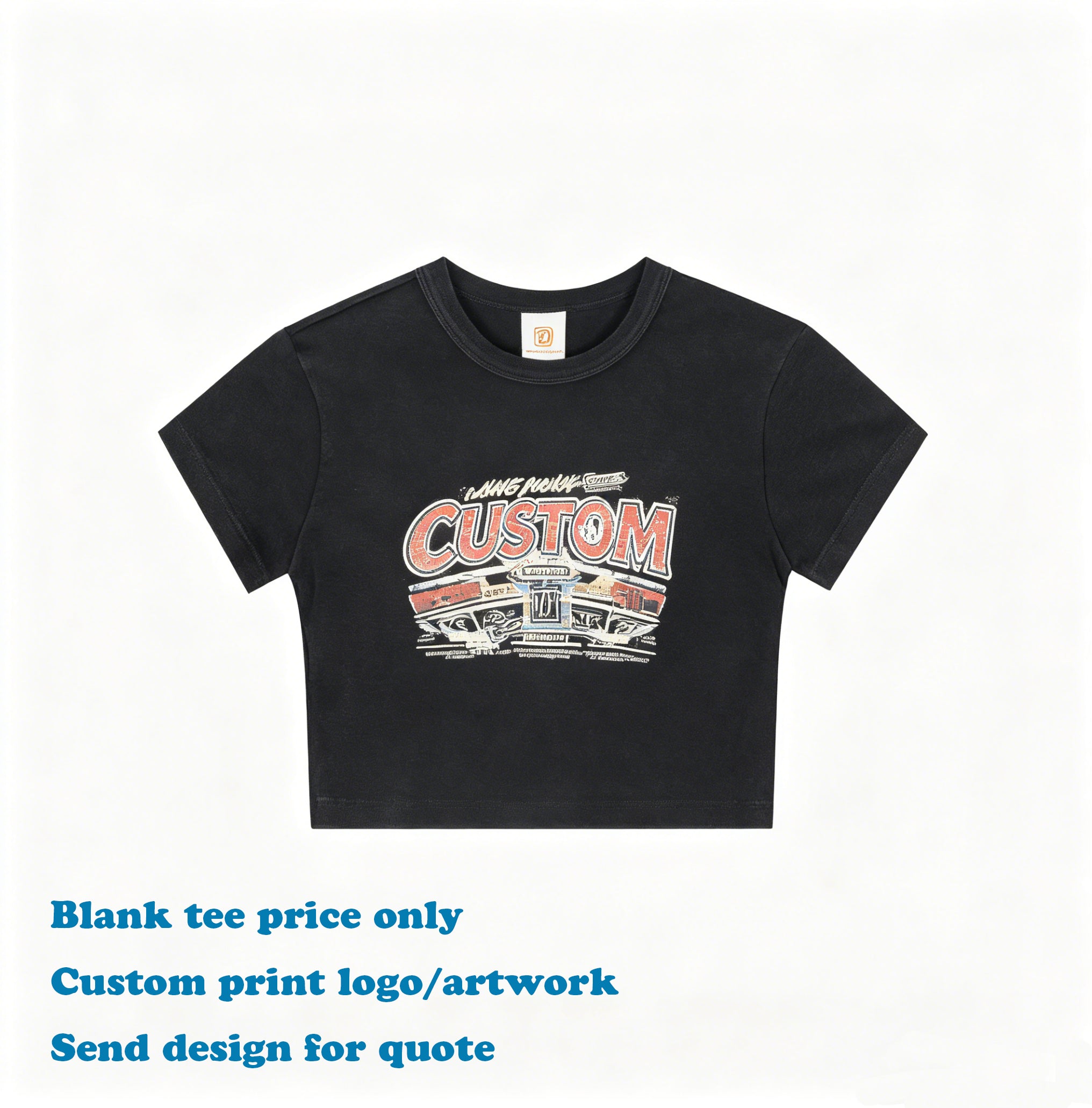 Custom Logo Garment Washed Cropped Top 100% Cotton Crew Neck Puff Printing Streetwear Wholesale Heat Transfers for T-shirts