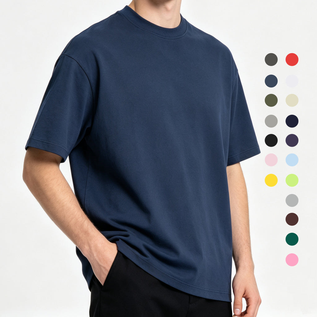 Hot Selling T-shirt Summer Short Sleeve Blank Pure Color High Quality Drop Shoulder Round Neck Wholesale Embroidery logo T-shirt