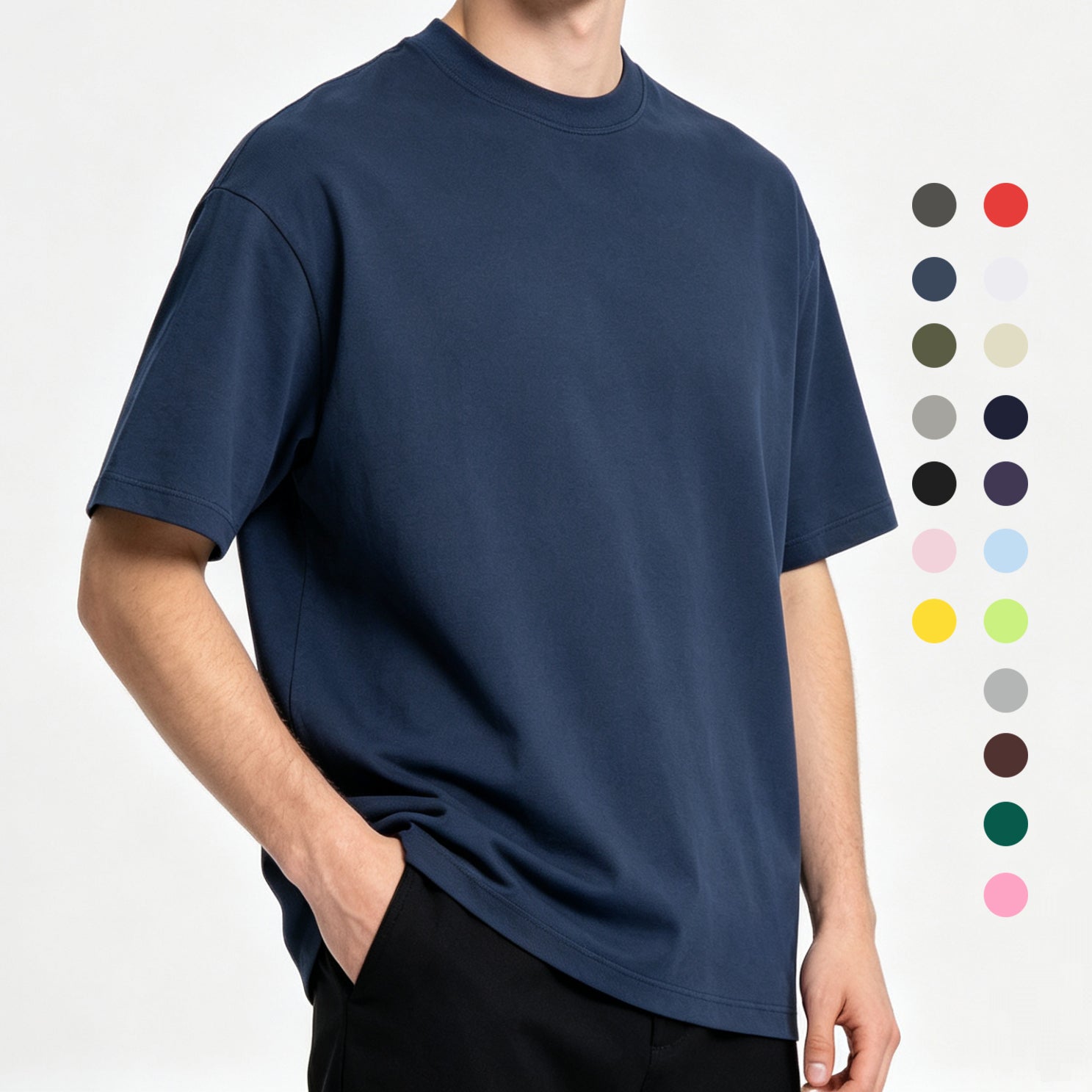 Hot Selling T-shirt Summer Short Sleeve Blank Pure Color High Quality Drop Shoulder Round Neck Wholesale Embroidery logo T-shirt