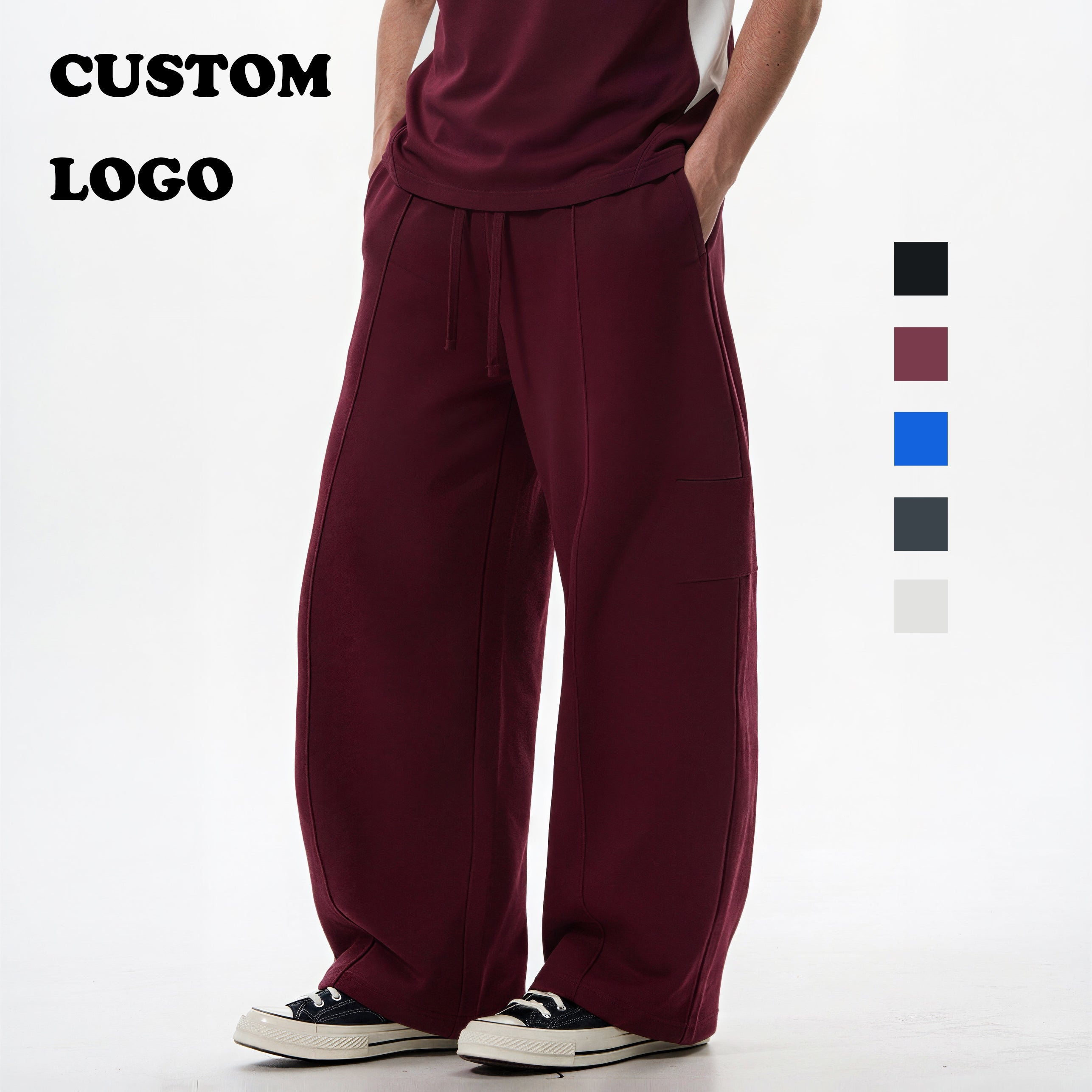 Men's Sweatpants New Design Polyester/Cotton Loose High Quality Streetwear Patchwork Fashion Pure Color Plain Sweatpants