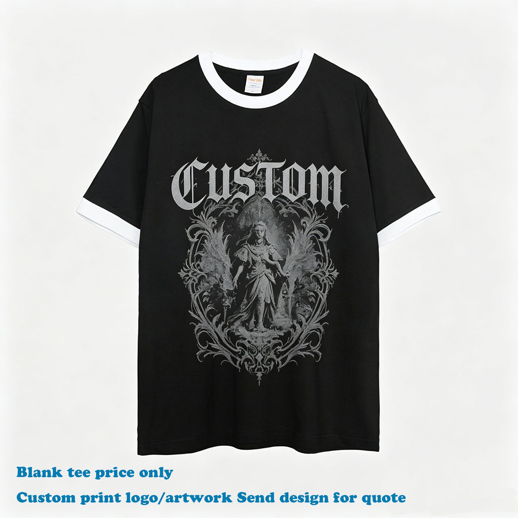 Contrast Color T-shirt Custom Puff Printing Blank High Quality 100% New Style Summer Short Sleeve Casual Streetwear T-shirt