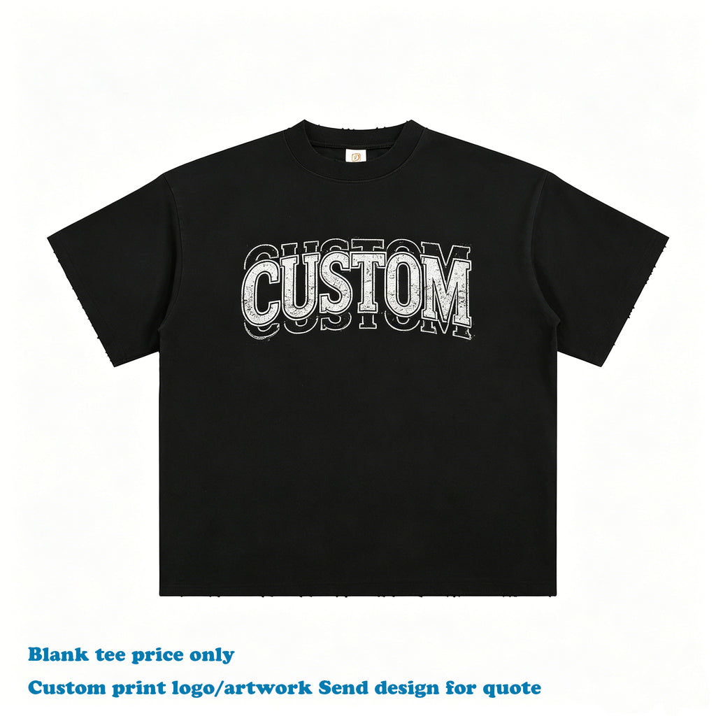 Custom Logo T-Shirt Heavyweight Streetwear High Quality Design Embroidery logo Broken Casual Short Sleeve t Shirt for Men