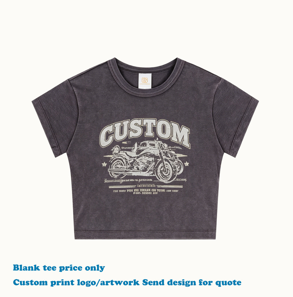 Vintage Washed Women's T-shirt Cropped Crop Top Casual Summer New Style Custom Embroidery logo Streetwear Fashion T-shirts