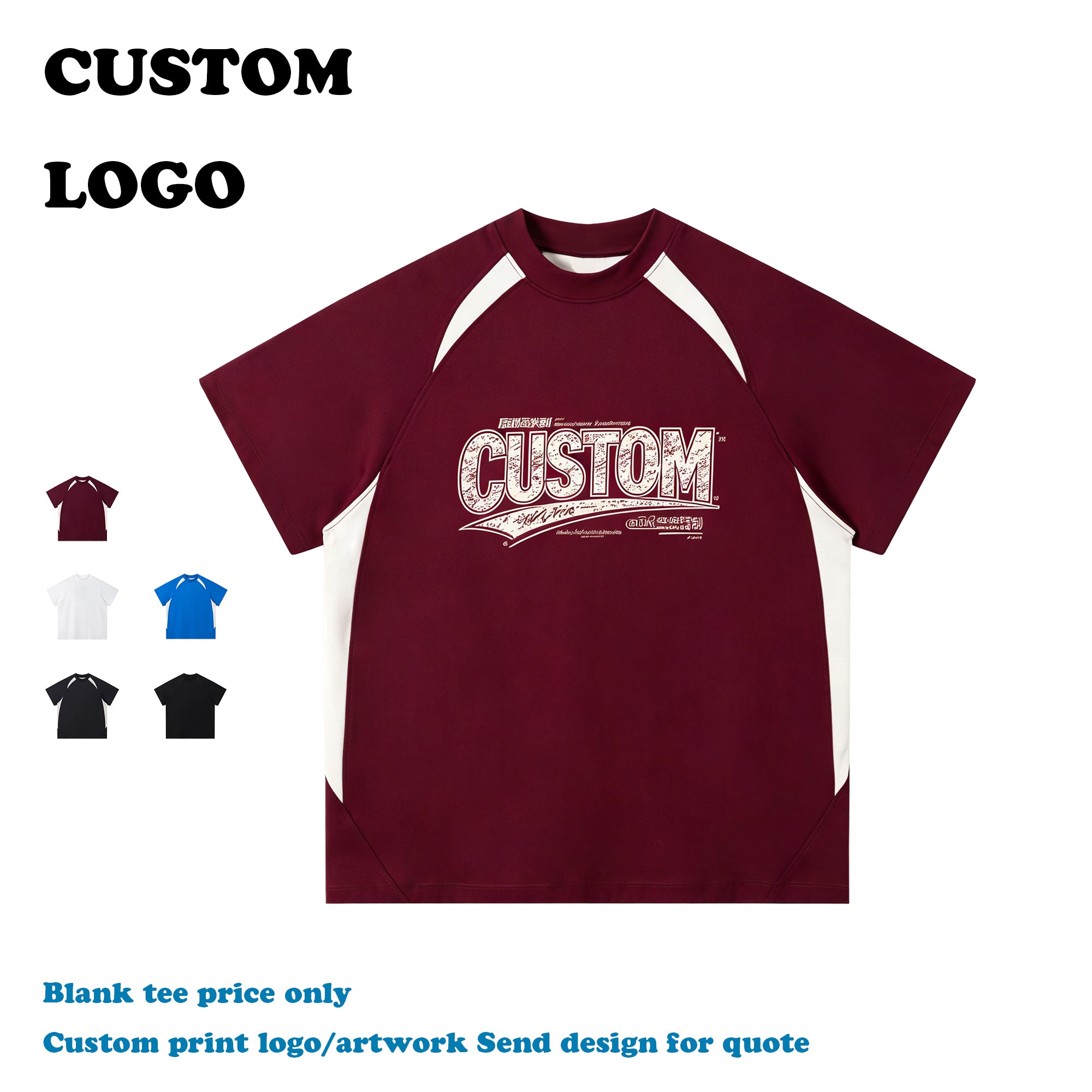 2026 Summer Short Sleeve T-shirt Custom Puff Printing Round Neck Blank High Quality Raglan Sleeve Embroidery Streetwear T-shirt