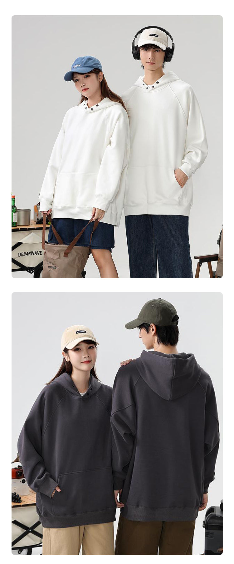 600G Heavyweight Wireless Polar Fleece Raglan Sleeve Unisex High Quality Double-Buckle Collar Screen Printed Sublimation Hoodies