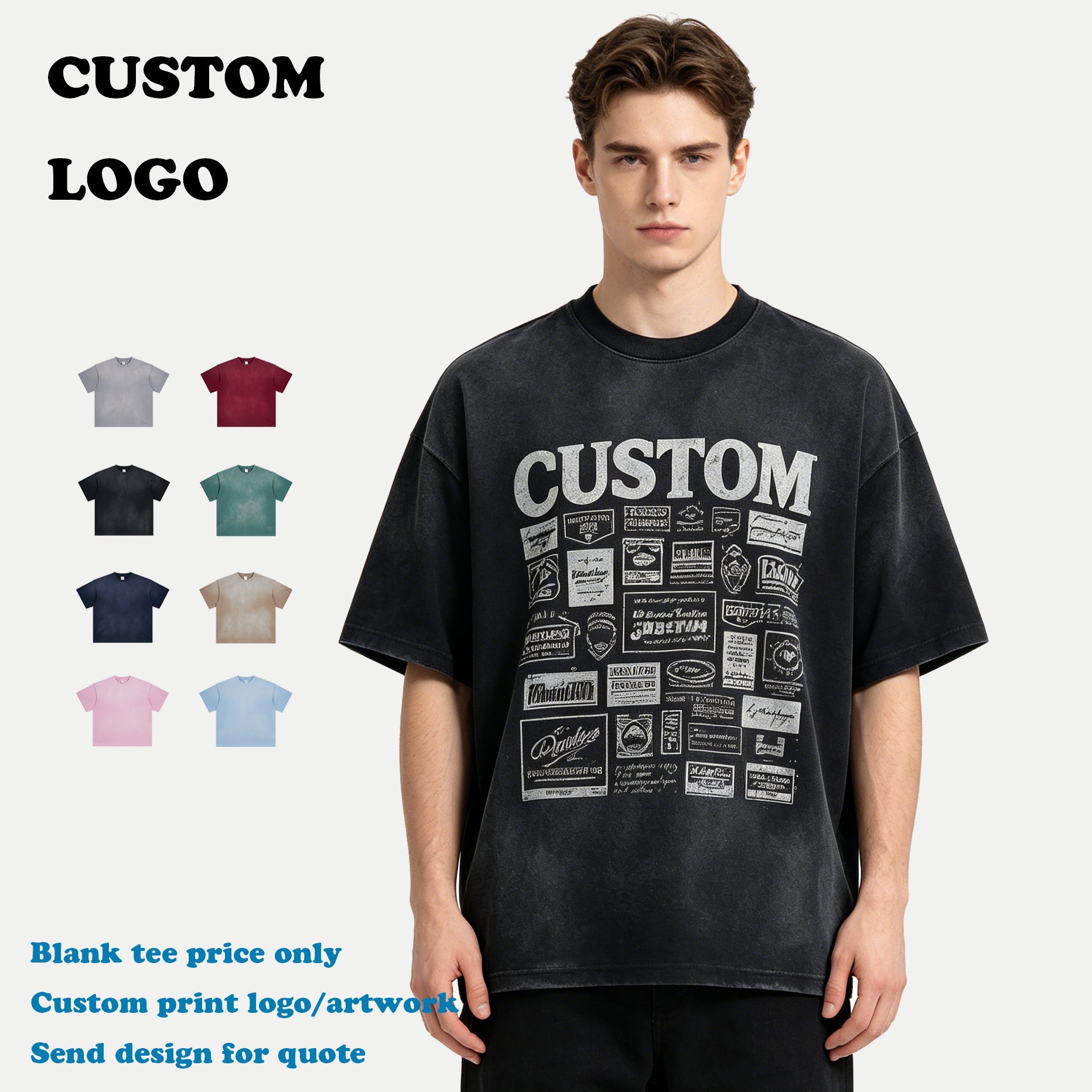 Men's T-shirts Custom Puff Printing Summer Unisex High Quality Short Sleeve Washed Drop Shoulder 100% Cotton Fashion T-shirt