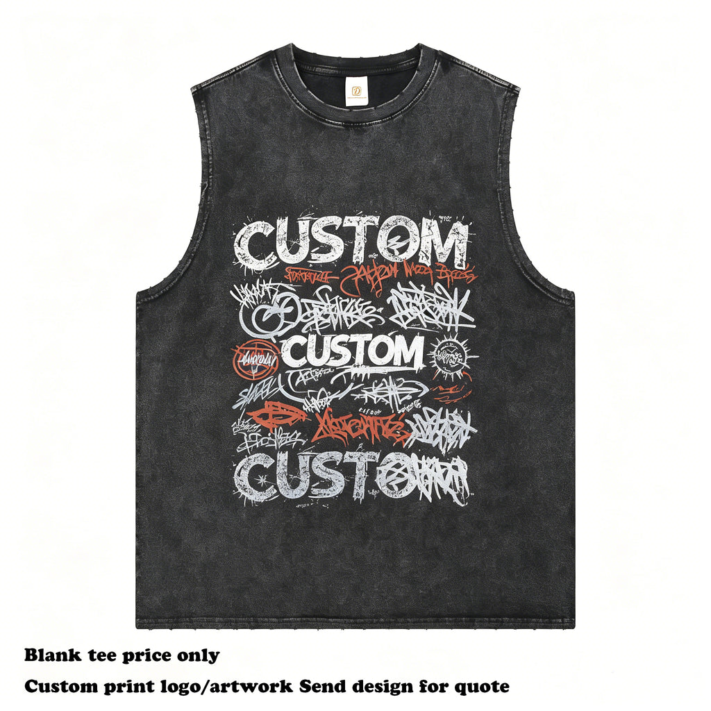 High Quality Sleeveless T-shirt Custom Summer New Style Wax Printing Casual O-neck Blank Streetwear 100% Cotton Fashion T-shirt