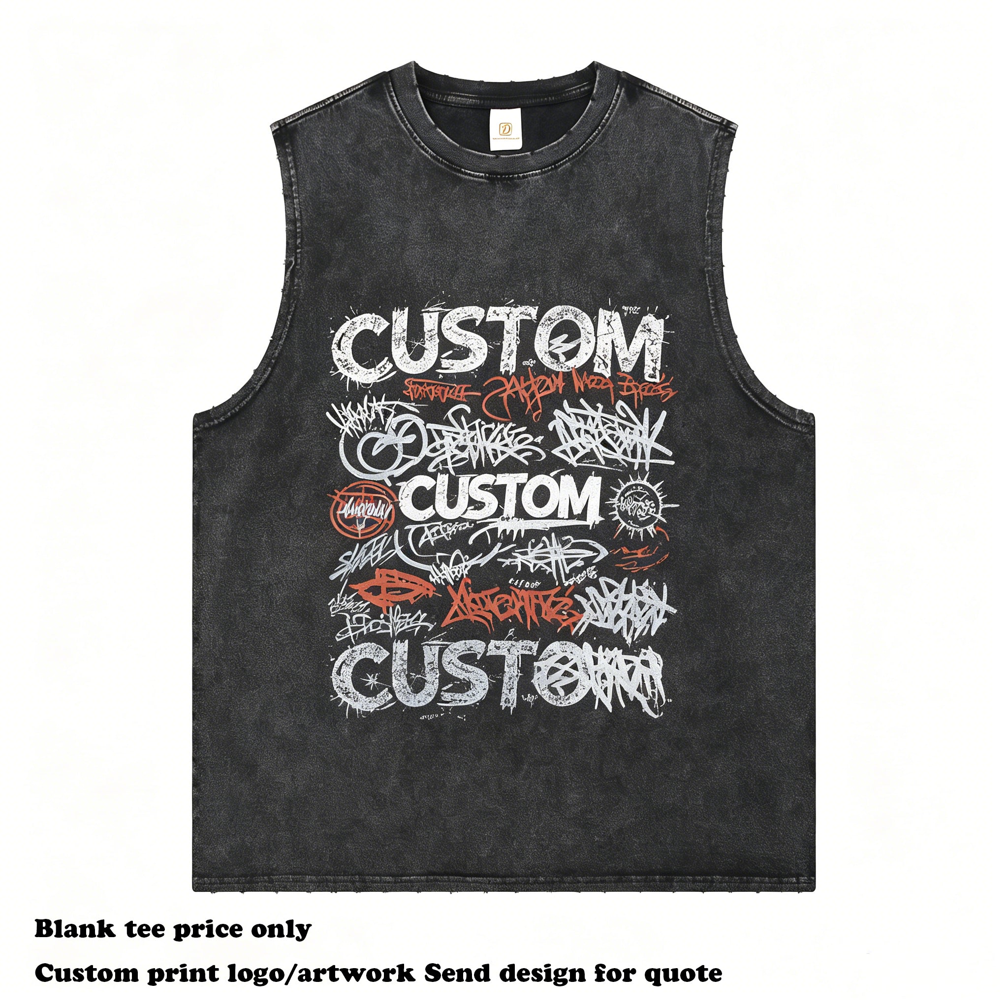 High Quality Sleeveless T-shirt Custom Summer New Style Wax Printing Casual O-neck Blank Streetwear 100% Cotton Fashion T-shirt