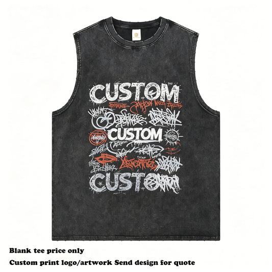 High Quality Sleeveless T-shirt Custom Summer New Style Wax Printing Casual O-neck Blank Streetwear 100% Cotton Fashion T-shirt