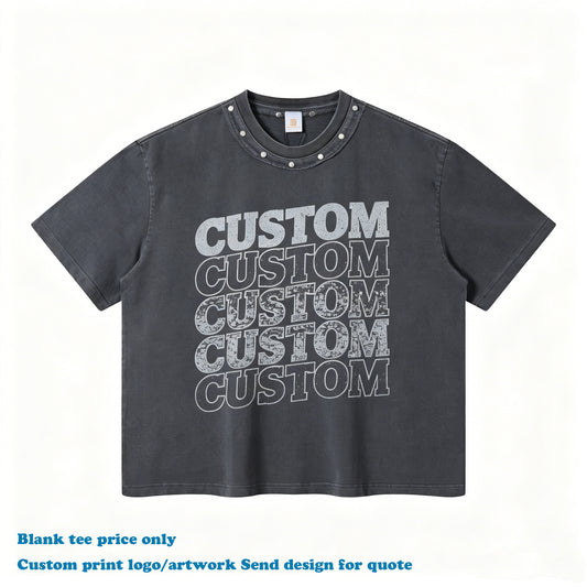 Wholesale Vintage Boxy T-shirt New Design Washed T-shirt with Decorative studded Neckline High Quality 100% Cotton Men's Tshirts