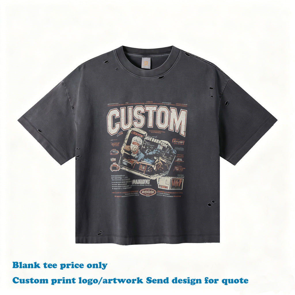 Heavyweight Tshirts Men's Custom logo Puff Printing Design High Quality Casual Vintage Washed O-neck Streetwear Cotton T-shirt