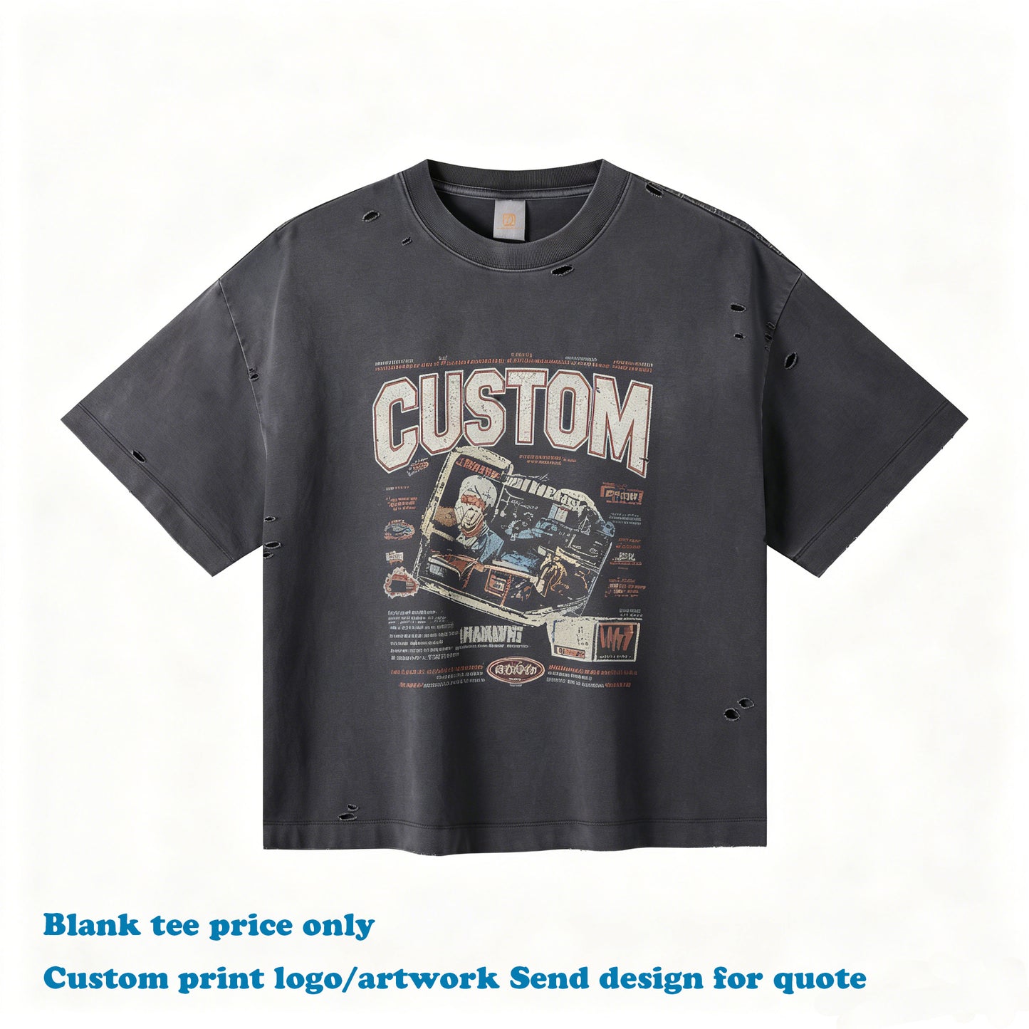 Heavyweight Tshirts Men's Custom logo Puff Printing Design High Quality Casual Vintage Washed O-neck Streetwear Cotton T-shirt