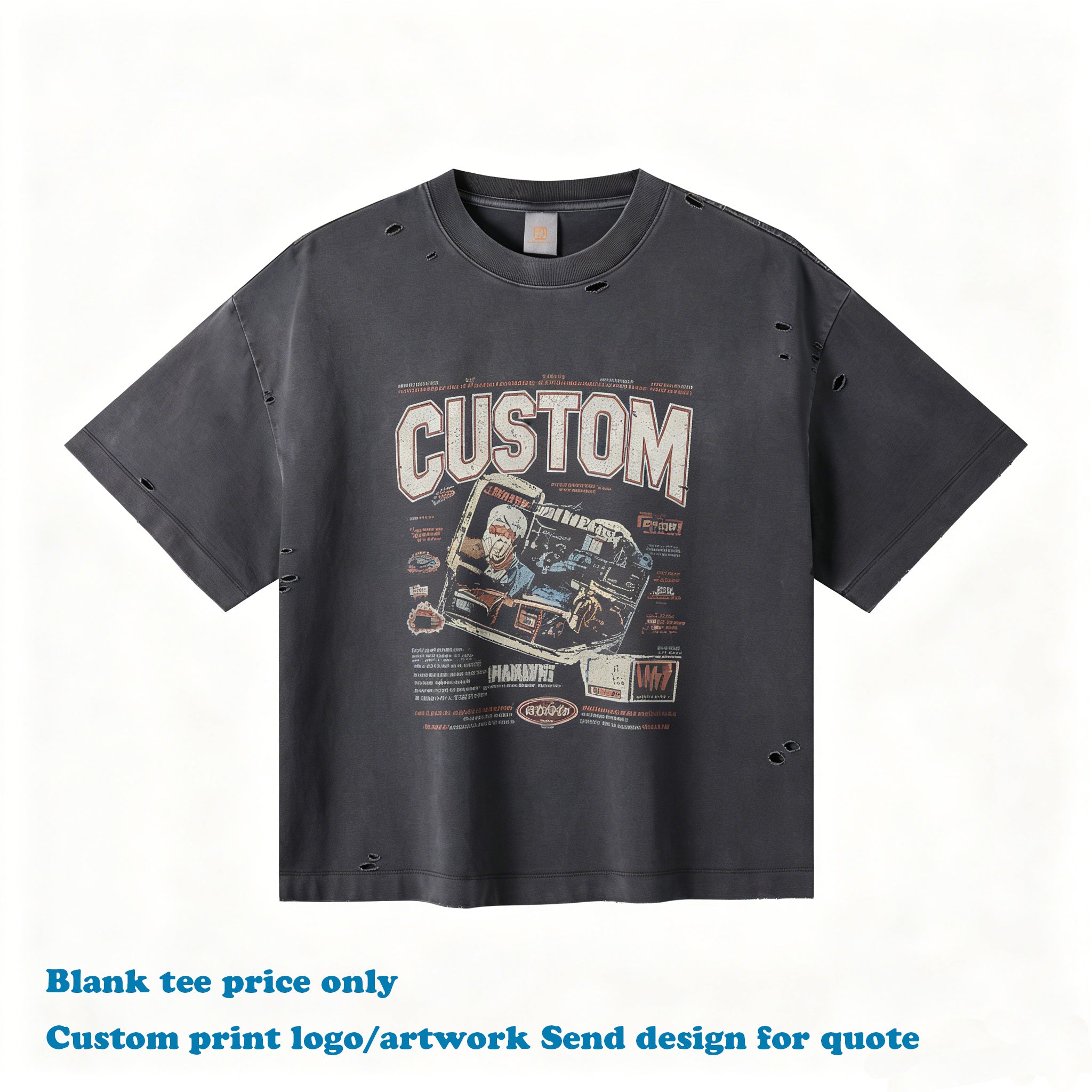 Heavyweight Tshirts Men's Custom logo Puff Printing Design High Quality Casual Vintage Washed O-neck Streetwear Cotton T-shirt