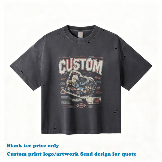 Heavyweight Tshirts Men's Custom logo Puff Printing Design High Quality Casual Vintage Washed O-neck Streetwear Cotton T-shirt