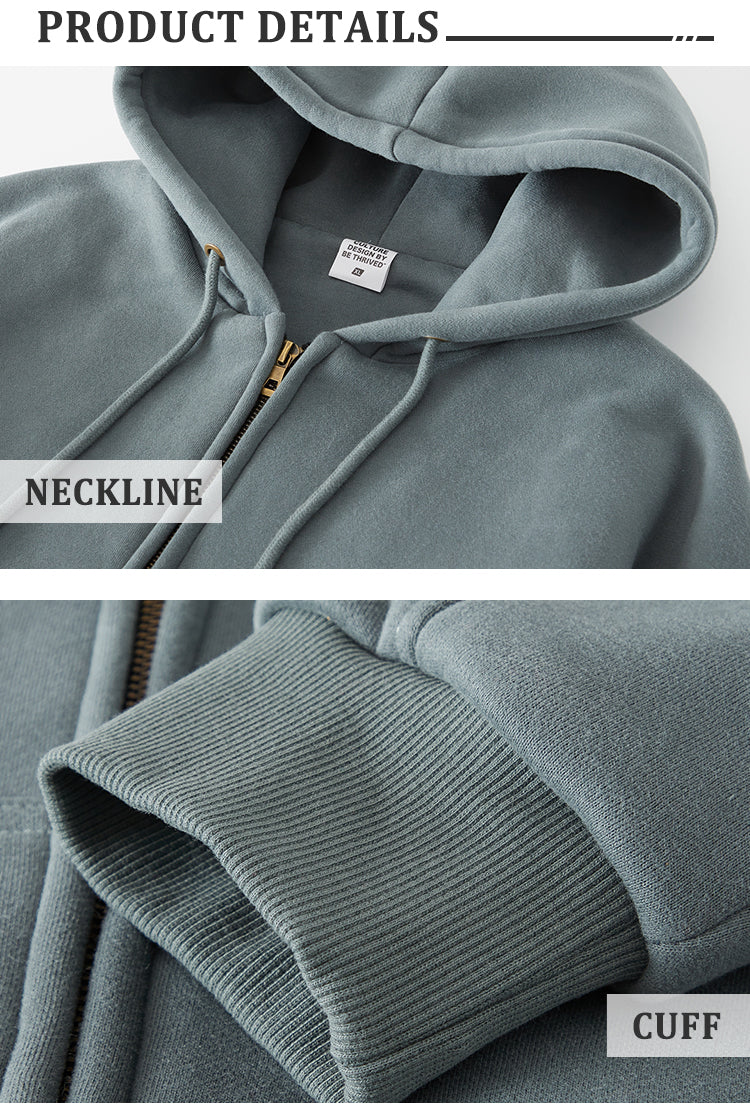 Oversized Multicolorec American-style Pure Color Full Zipper High Quality Thick Heavyweight Hoodie for Winter