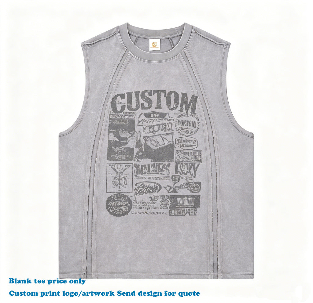 Customized t Shirts Streetwear New Style High Quality Washed O-neck Blank 100% Cotton Heavyweight Sleeveless Plain T-shirt