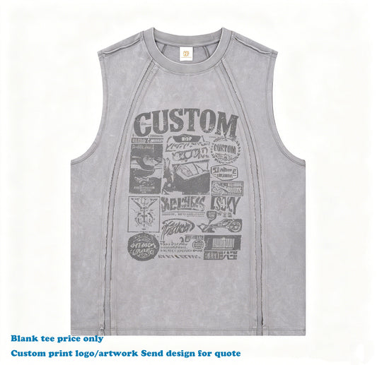 Customized t Shirts Streetwear New Style High Quality Washed O-neck Blank 100% Cotton Heavyweight Sleeveless Plain T-shirt