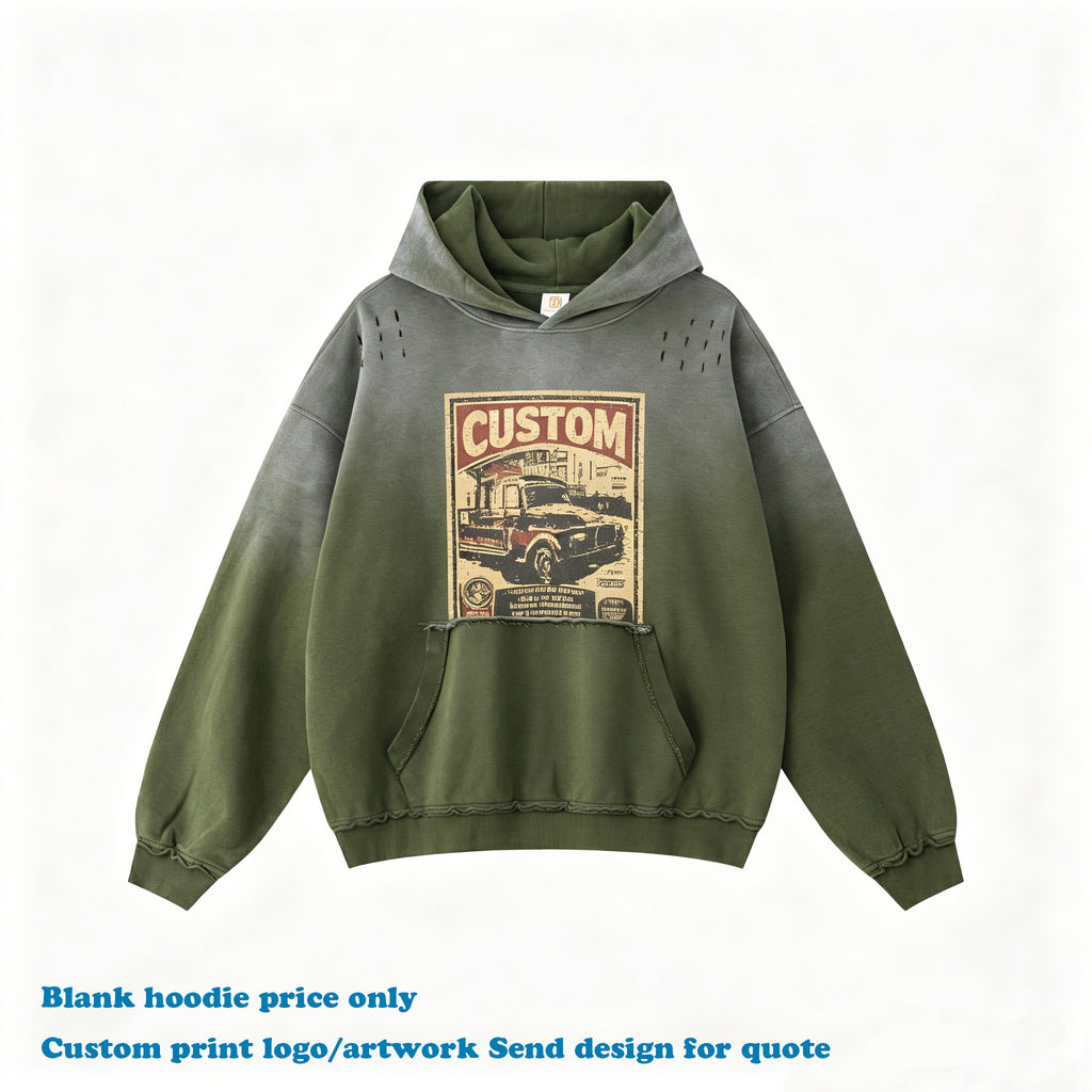 Gradient 370g Heavyweight Hoodie Custom Casual High Quality New Design Acid Wash 100% Cotton Wholesale Streetwear Hoodie