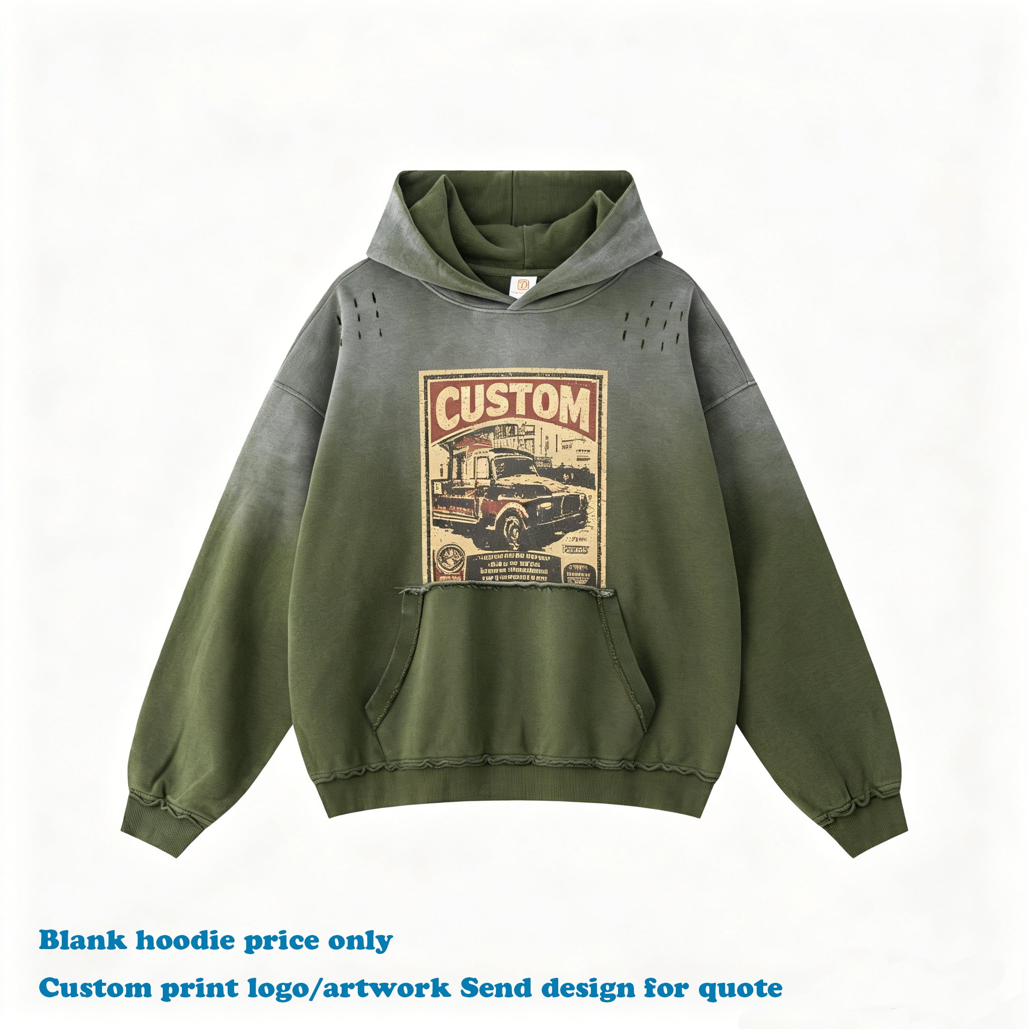 Gradient 370g Heavyweight Hoodie Custom Casual High Quality New Design Acid Wash 100% Cotton Wholesale Streetwear Hoodie
