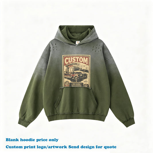 Gradient 370g Heavyweight Hoodie Custom Casual High Quality New Design Acid Wash 100% Cotton Wholesale Streetwear Hoodie