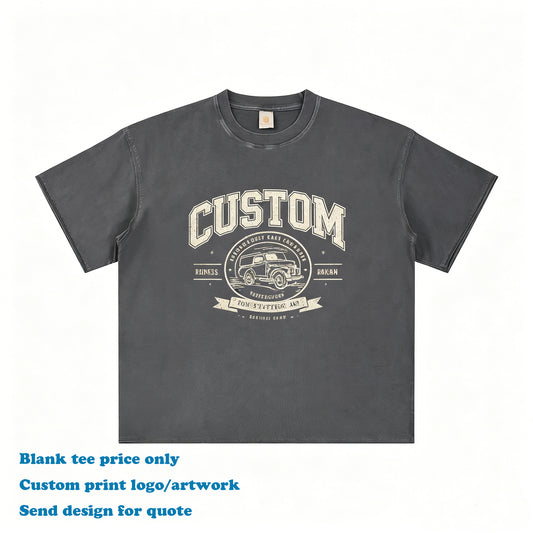New Design Summer Batik Washed T-Shirt High Quality Men Raw Edge Loose Custom Puff Printing Round Neck Fashion Men's T-shirts