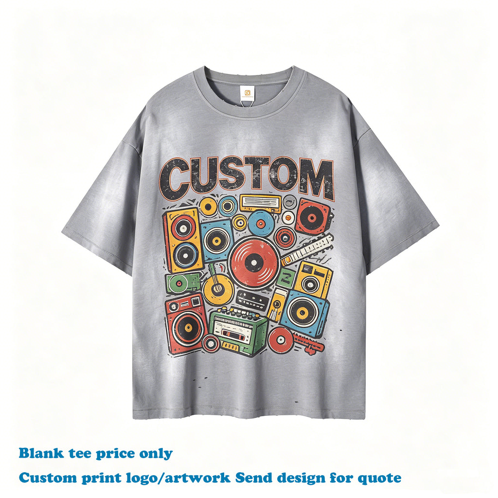 Custom logo T-shirt Washed High Quality Broken Design Round Neck Streetwear Casual Wholesale Men's Heat Transfers for T-shirts