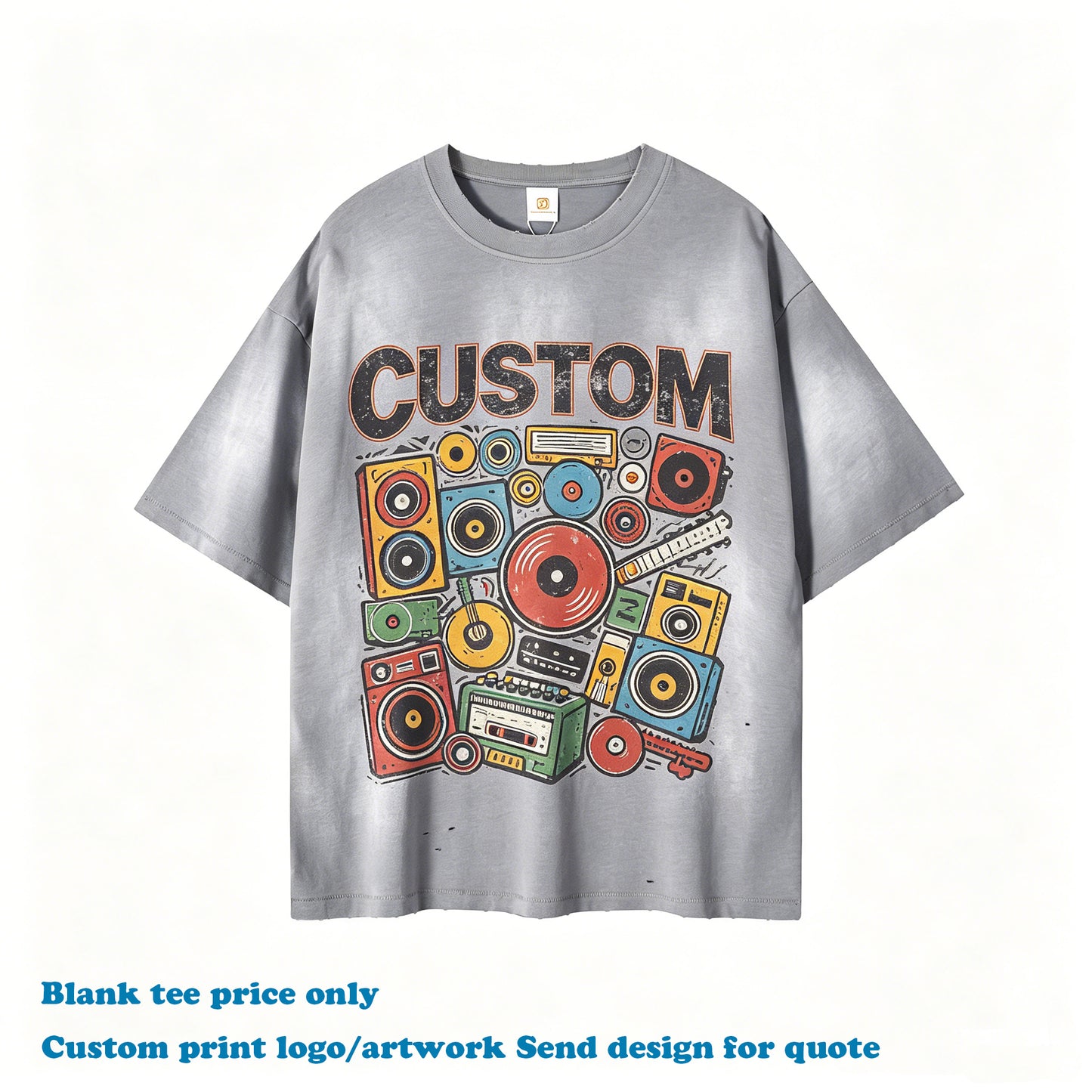 Custom logo T-shirt Washed High Quality Broken Design Round Neck Streetwear Casual Wholesale Men's Heat Transfers for T-shirts