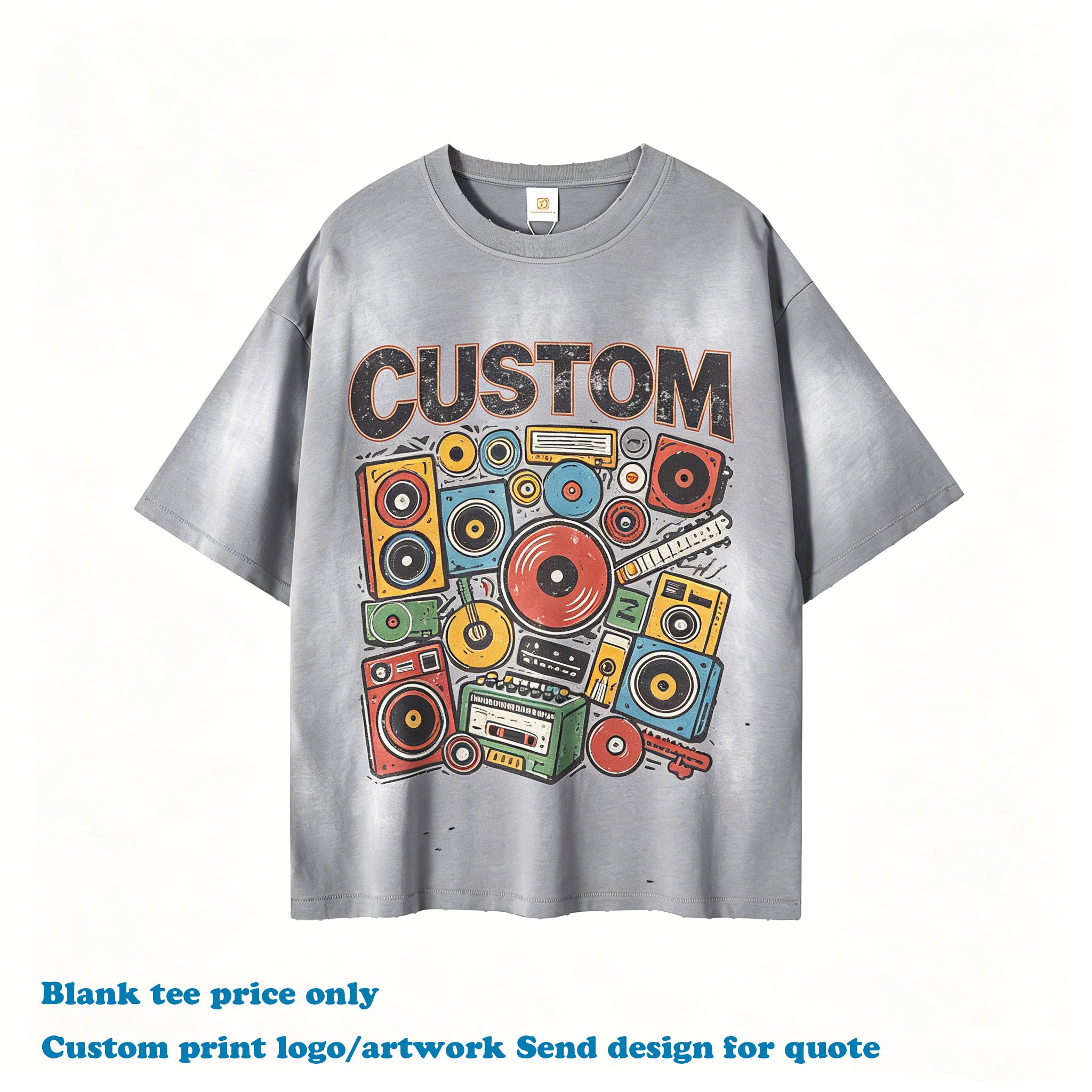 Custom logo T-shirt Washed High Quality Broken Design Round Neck Streetwear Casual Wholesale Men's Heat Transfers for T-shirts