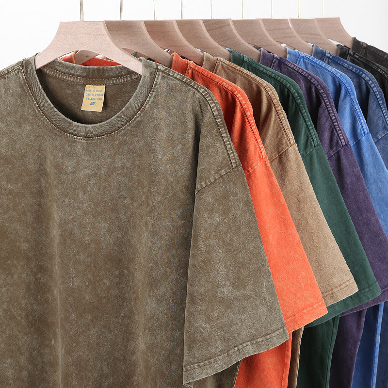 Vintage Blanks Custom Washed T-shirts 100% Cotton Heavyweight Short Sleeve Round Neck Streetwear High Quality Oversized T-shirt