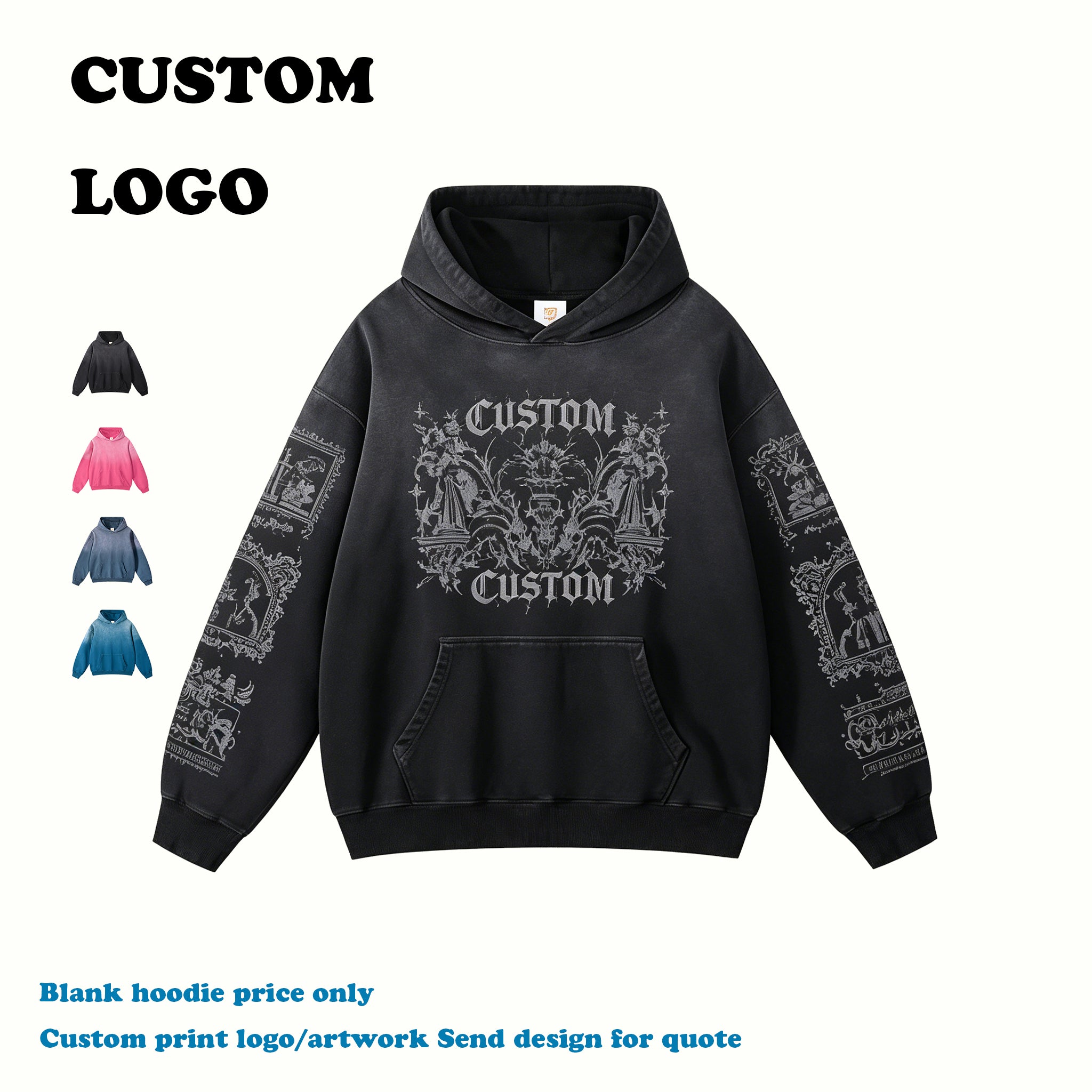 100% Cotton Hoodies Streetwear Custom Puff Printing Spray Washed High Quality Blank Wholesale Fashion Embroidery Hoodie