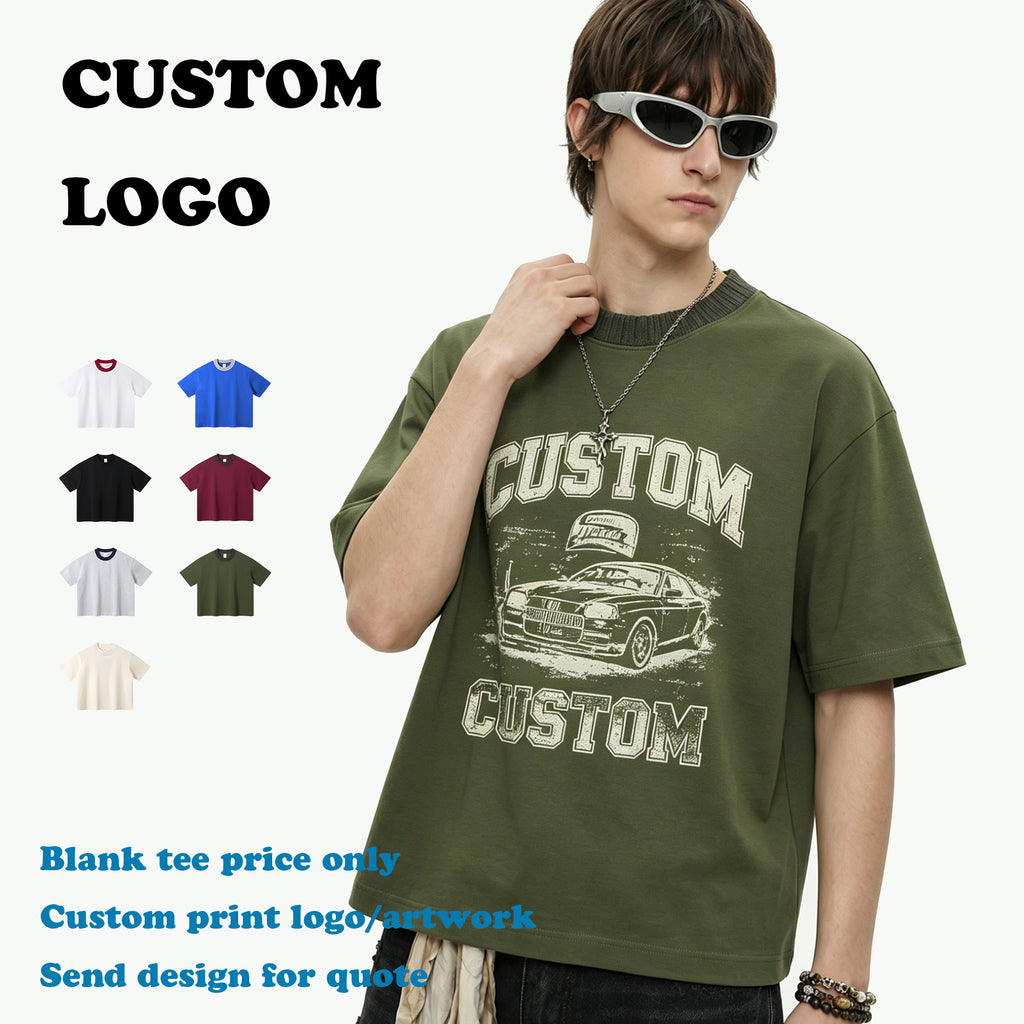 Hot Sale Boxy Men's T-shirts Custom Embroidery logo Knit Patchwork New Design High Quality Streetwear Wholesale Men's T-shirts