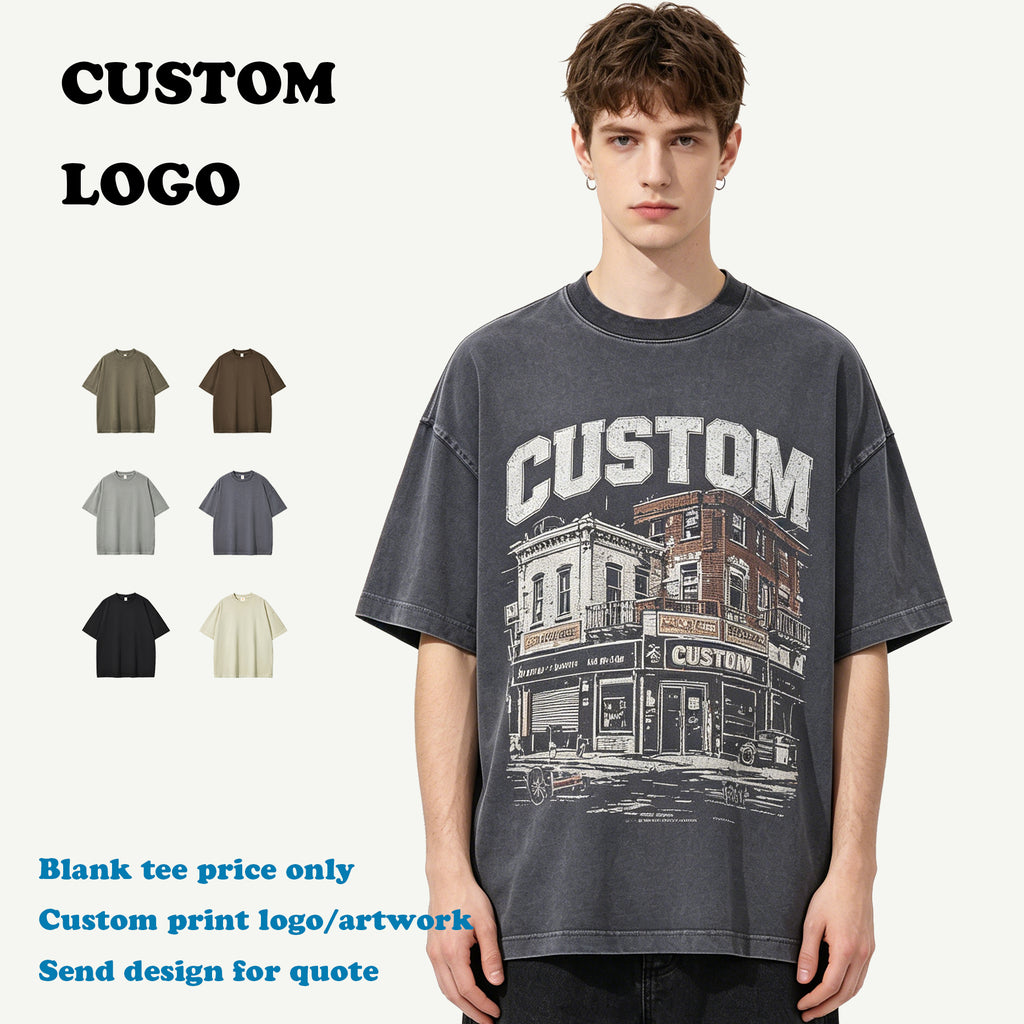 Streetwear Vintage T-shirt Washed New Style Custom Puff Printing Round Neck Embroidery logo 100% Cotton Wholesale T-shirt