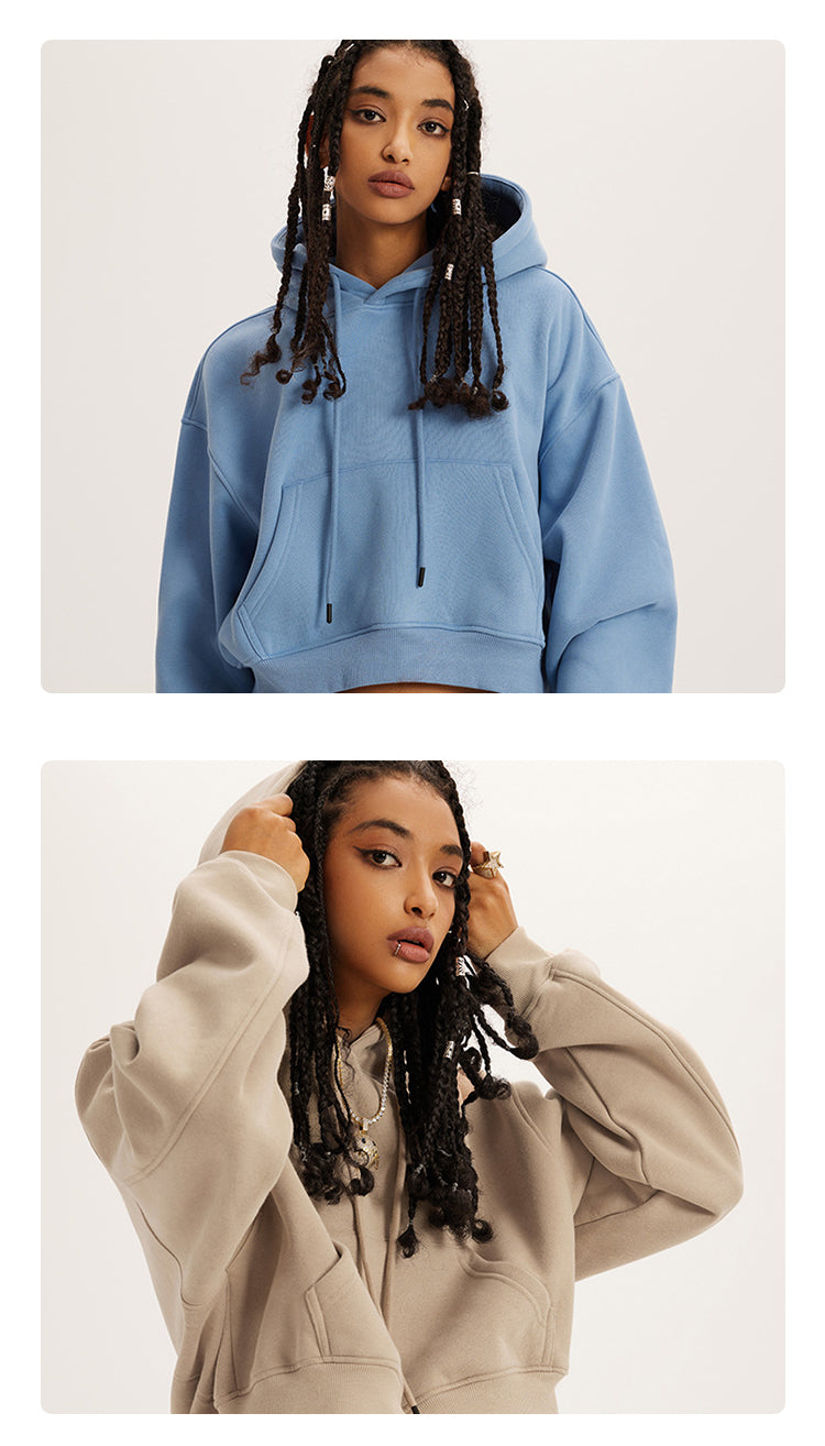 Manufacturer Hoodies High Quality Cropped Short Black Fleece Pullover Custom Puff Print Blank Fashion Hoodie for Women