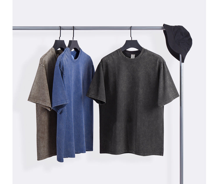 300G Heavyweight Vintage Custom logo Washed Blank High Quality Oversize Heavy Cotton Black Streetwear Round Neck Loose T Shirts