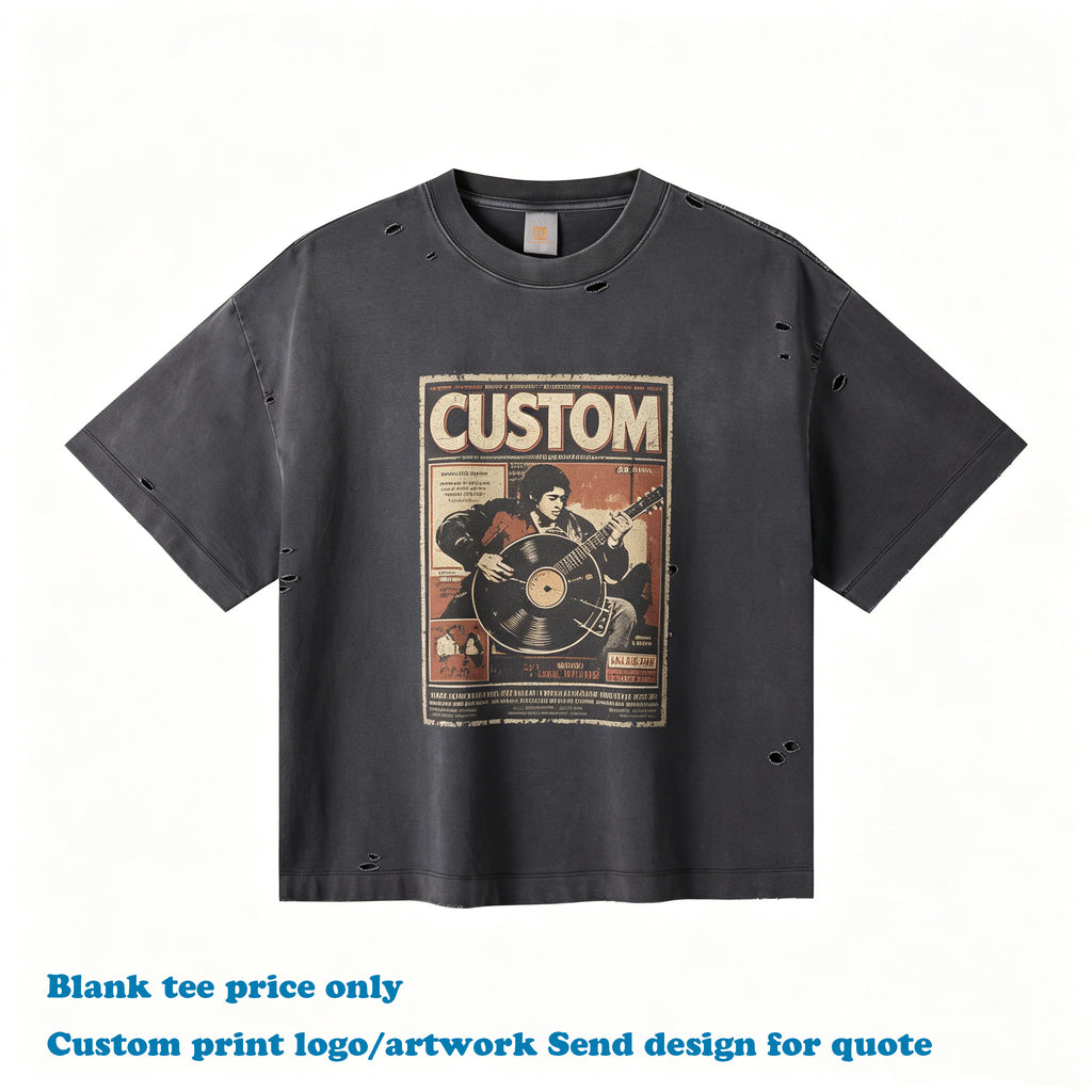 Heavyweight Washed T-shirts Loose Pure Cotton Vintage New Design Custom Distressed Embroidery High Quality Wholesale T-shirts