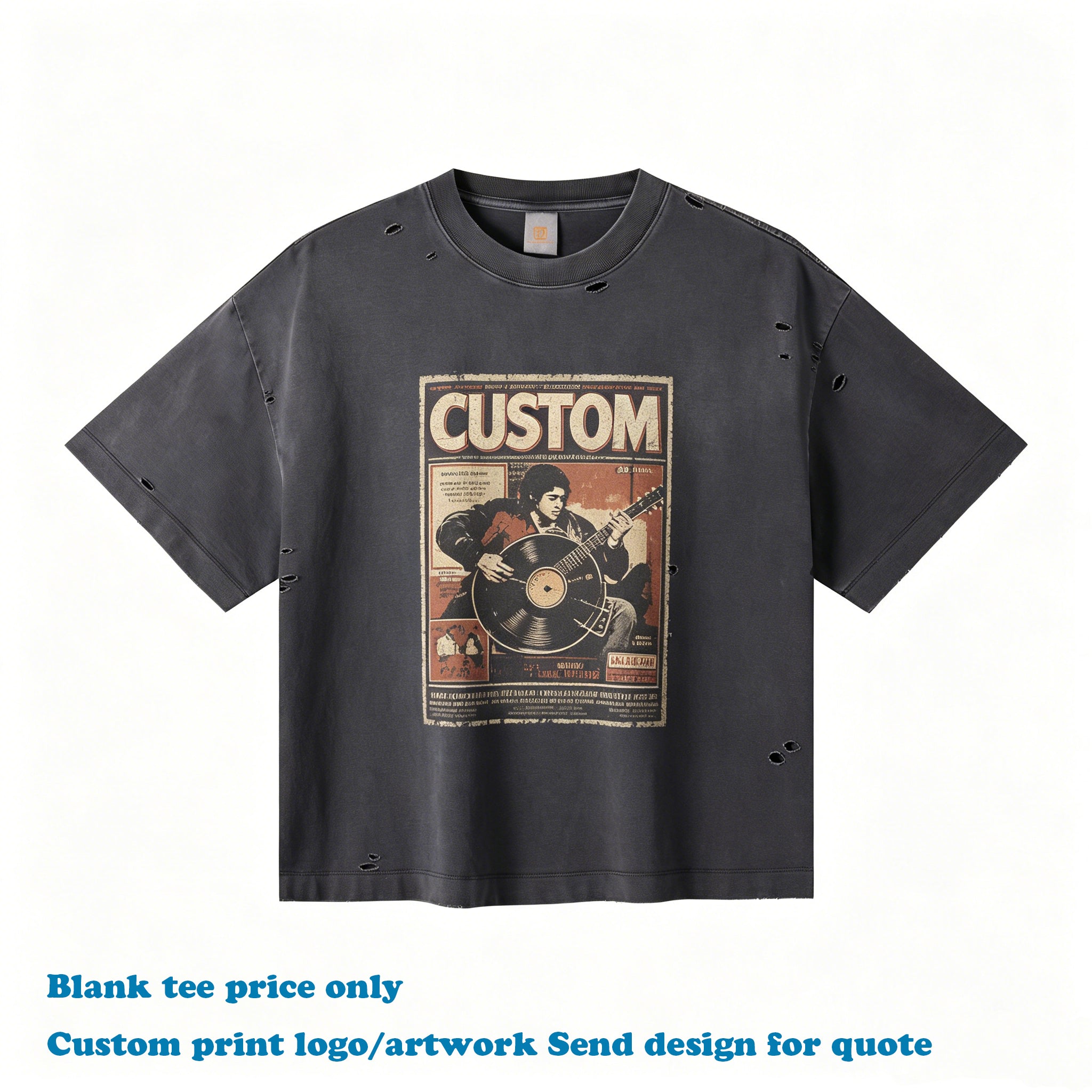Heavyweight Washed T-shirts Loose Pure Cotton Vintage New Design Custom Distressed Embroidery High Quality Wholesale T-shirts