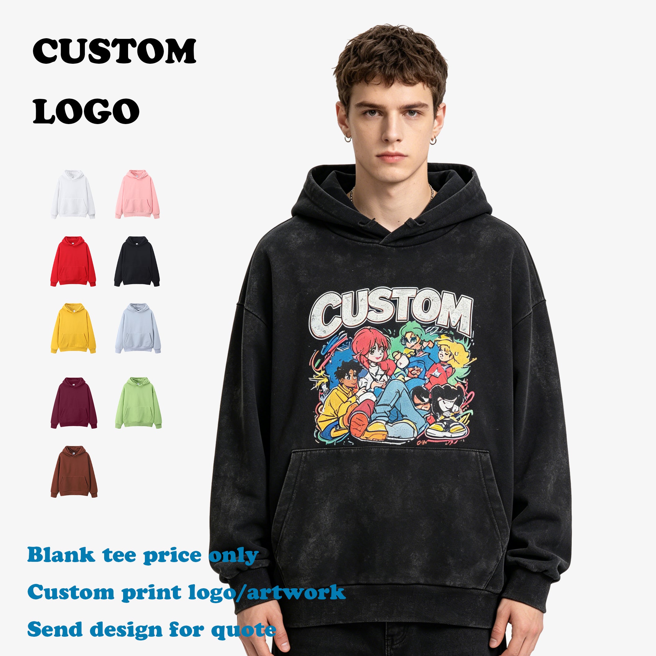 Men's Hoodies & Sweatshirts Custom High Quality Streetwear Loose New Design Fashion Embroidery logo Wholesale Plain Hoodies