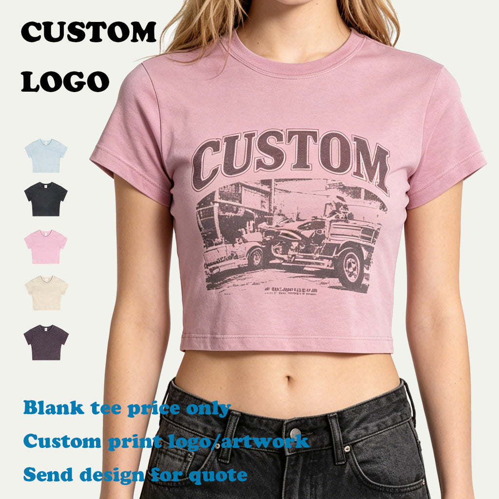 Garment Washed Crop Top T-shirt Custom Fashion Women's High Quality Short Style Vintage Women Short Sleeve Screen Print t Shirt