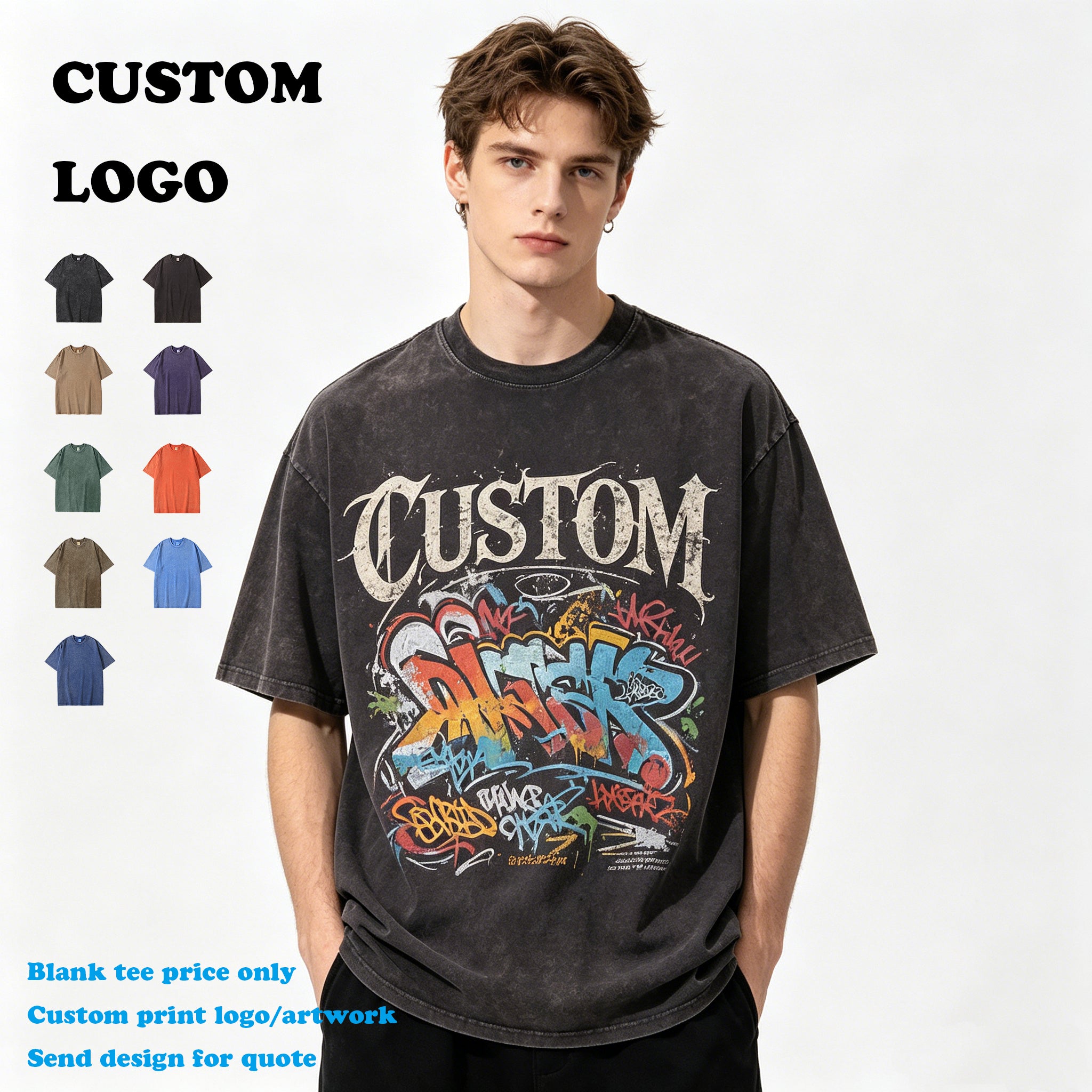 Wholesale Customized t Shirts Vintage Acid Washed Blank Streetwear High Quality Round Neck Design Short Sleeve Men's T-shirts