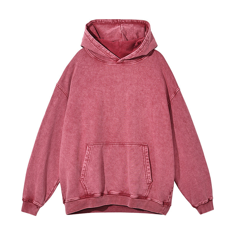 Custom Retro Circle 100% Cotton Waxed Distressed Hooded Sweatshirt Loose Washed Long Sleeved No Collar Rope Sweatshirt Oversized