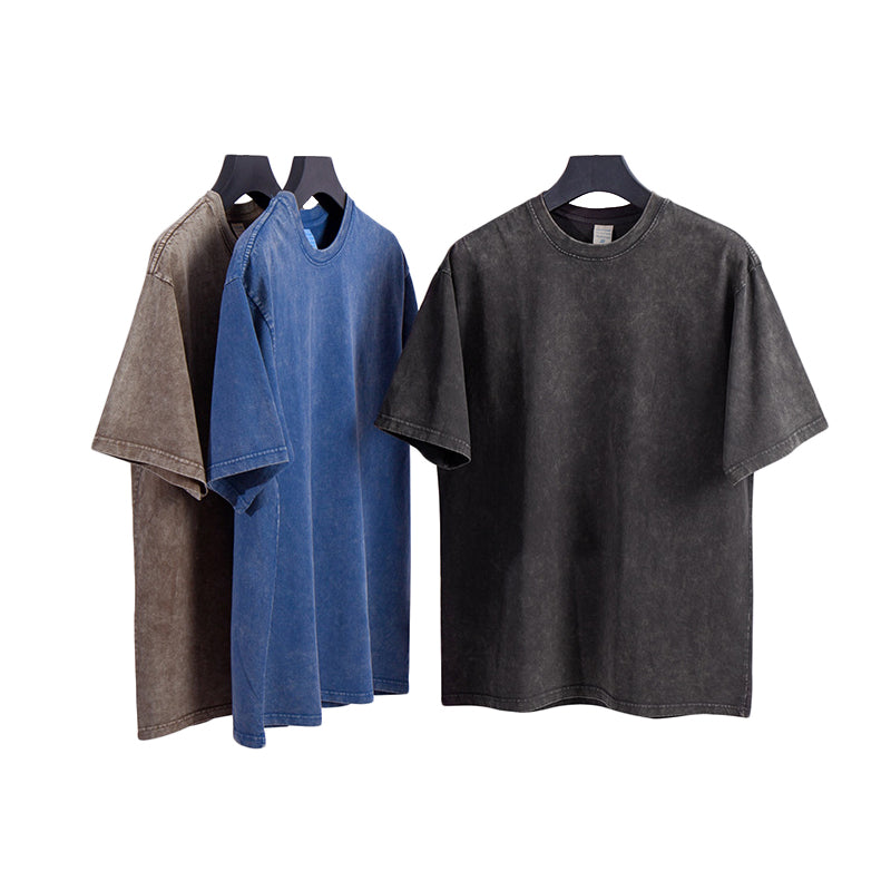 300G Heavyweight Vintage Custom logo Washed Blank High Quality Oversize Heavy Cotton Black Streetwear Round Neck Loose T Shirts