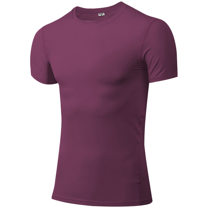 Customized 12 Color Men's Tight Training Fitness Clothes Running Short Sleeved Sports Shirts Elastic Quick Drying T Shirts