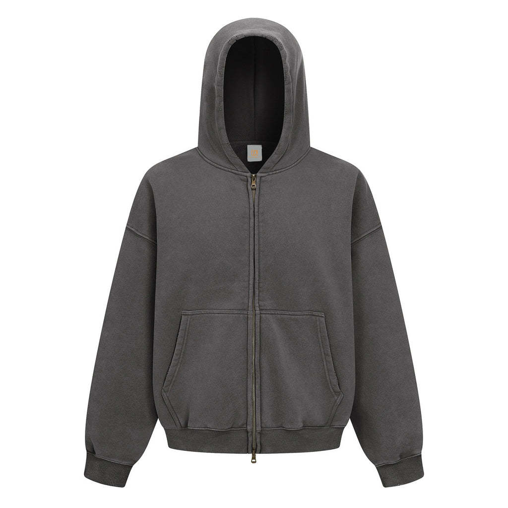 Short Style Boxy Custom Zip up Washed Wax Printing Unisex High Quality Streetwear Fashion Puff Printing Hoodies for Men