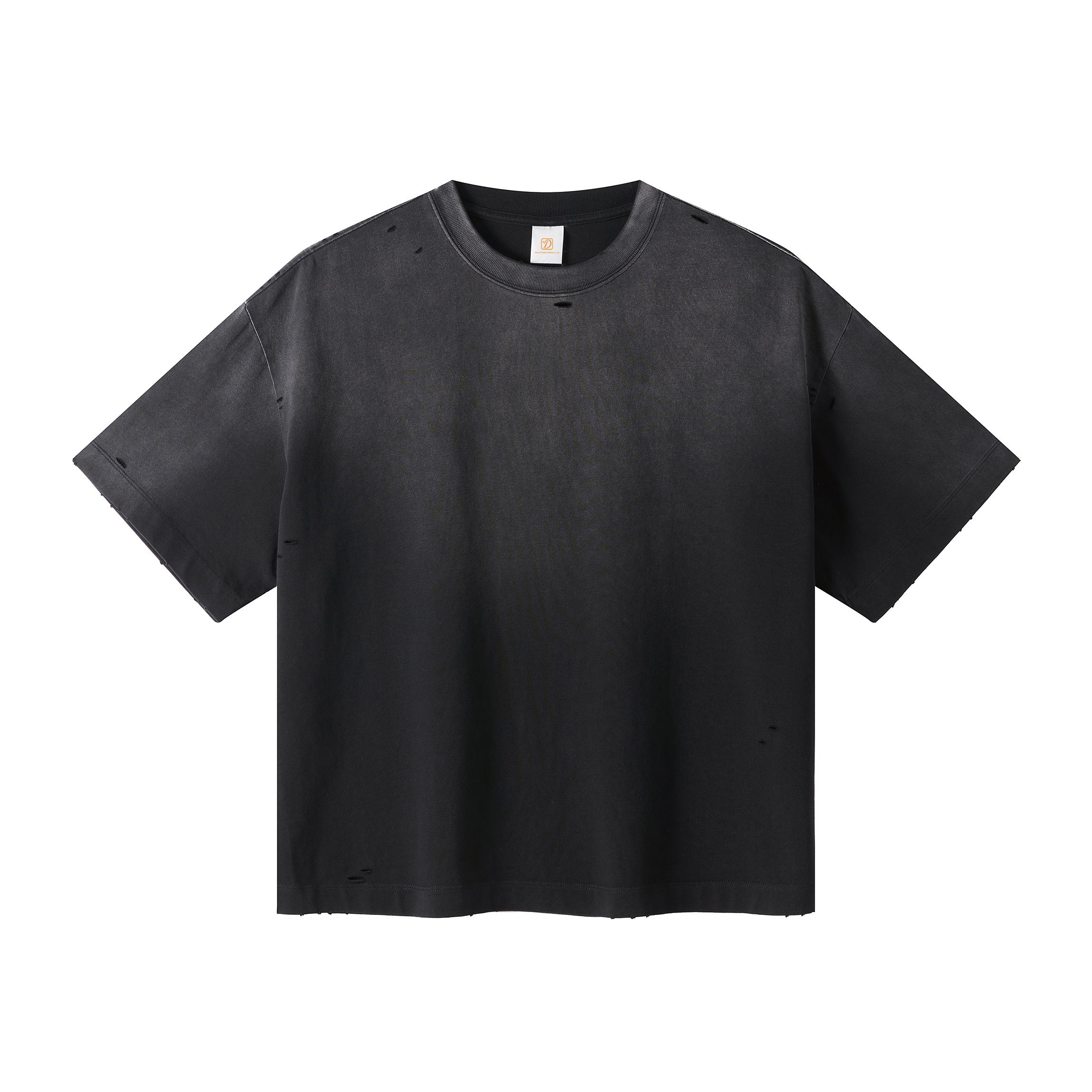 Custom logo Broken Design T-shirt 100% Cotton Distressed Embroidery High Quality Vintage Heavyweight Dtf Transfers for t Shirts