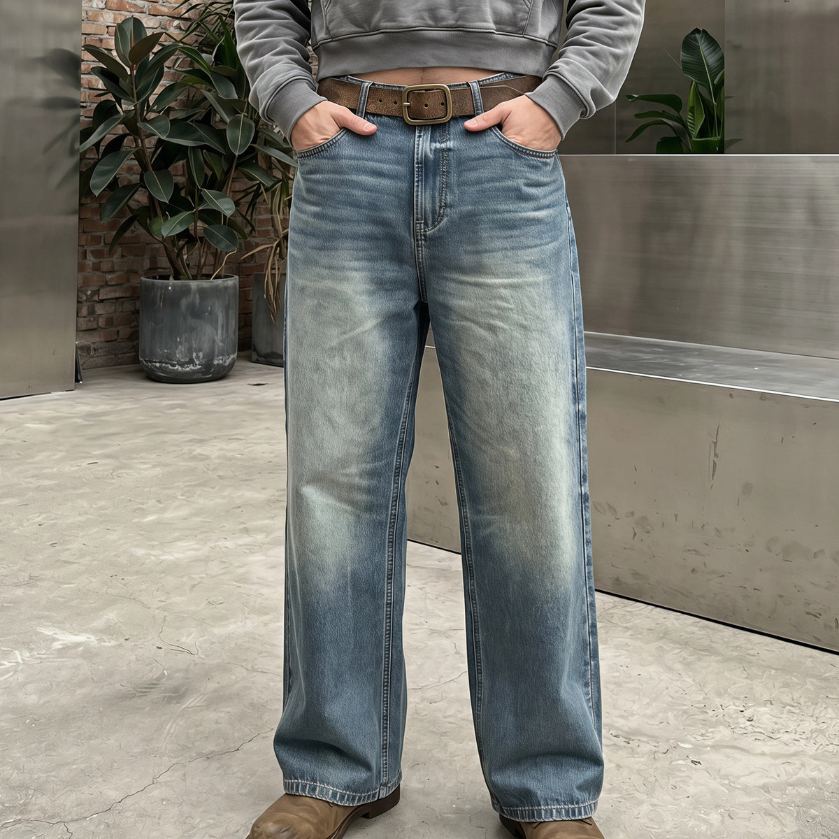 Retro Washed Distressed Loose Straight Denim Pants cat Whisker Gradient Faded Versatile Casual Pants From a Trendy Brand