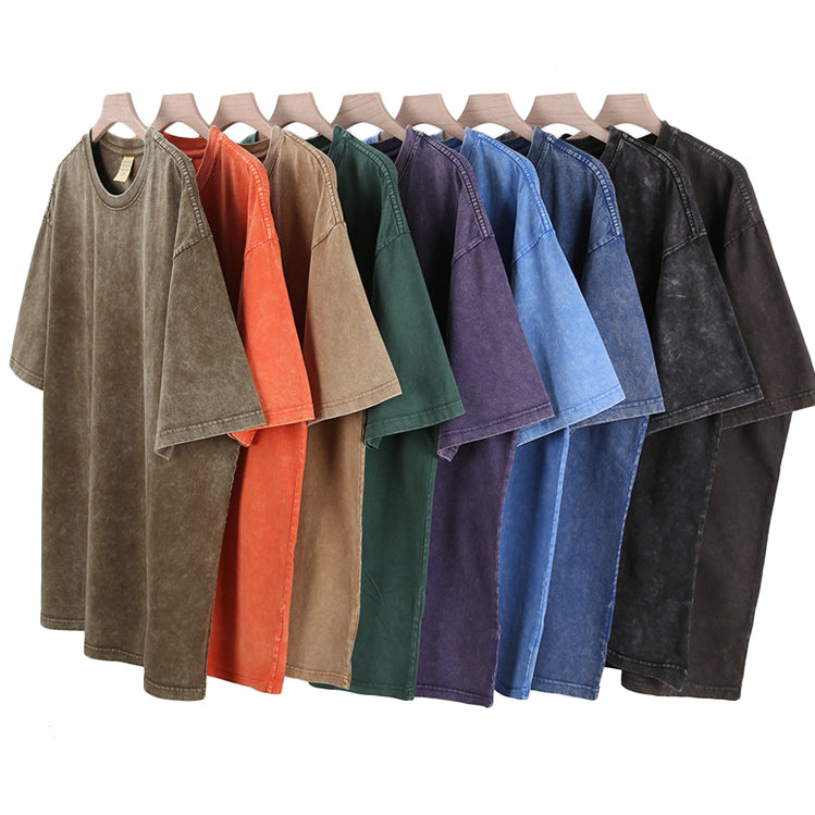 Custom Heavyweight 100% Cotton Vintage Acid Washed Oversize Distressed Embroidery Streetwear Dtf Transfers for t Shirts