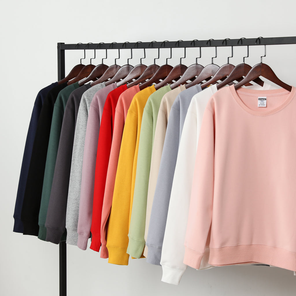 Wholesale Polar Fleece Heavyweight Round Collar High Quality Blank Pure Color Pullover Streetwear Custom Puff Printing Hoodie