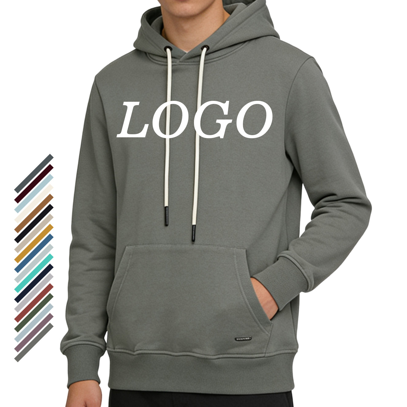 Men's 100% Cotton Hoodies Oversized Drop Shoulder High Quality Blank Pure Color Streetwear Custom Puff Printing Hoodies
