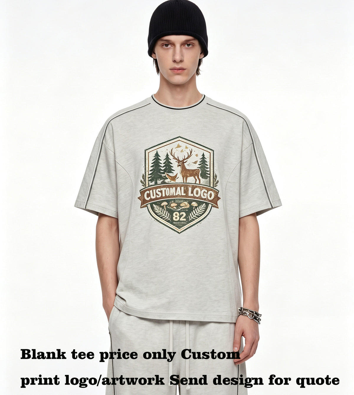 Custom Solid Color Contrast Stitching Placket Collar Pure Cotton t Shirt for Men with Dropped Shoulder Short Sleeves Matching