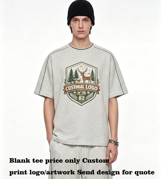 Custom Solid Color Contrast Stitching Placket Collar Pure Cotton t Shirt for Men with Dropped Shoulder Short Sleeves Matching